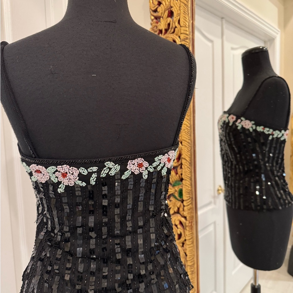 Elegant Attitudes by Debra Black hand Beaded camisole top with Floral Accents - Picture 6 of 6